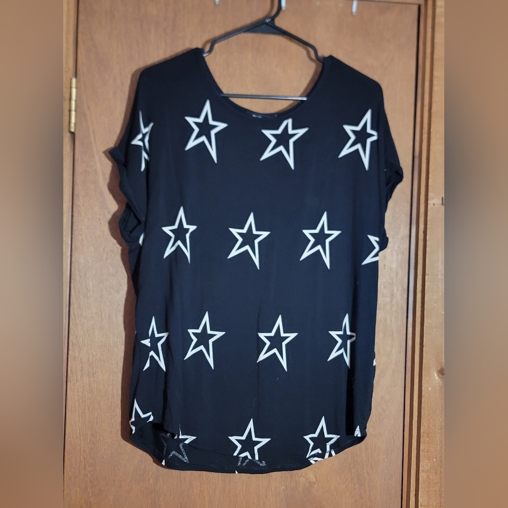 Buffalo David Bitton Cap Sleeve Star Print Relaxed Fit Shirt Size L